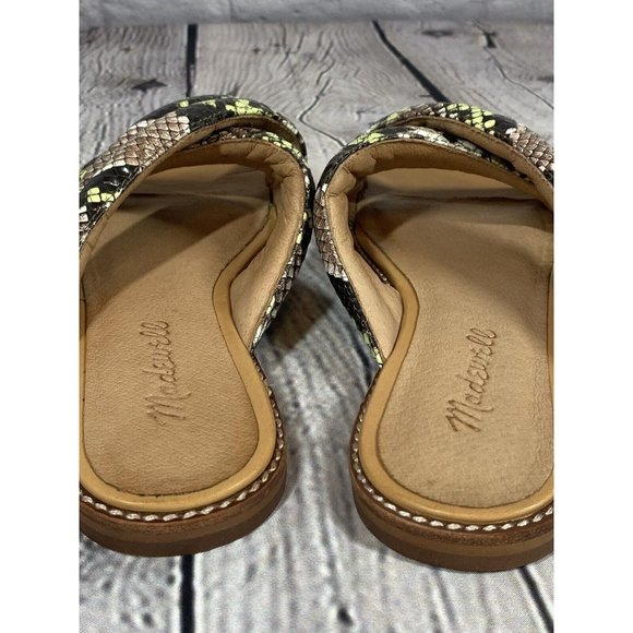 Madewell Skyler Slide Sandals Snake Embossed Leather Crossover Gray Green Sz 6.5 - Picture 4 of 8
